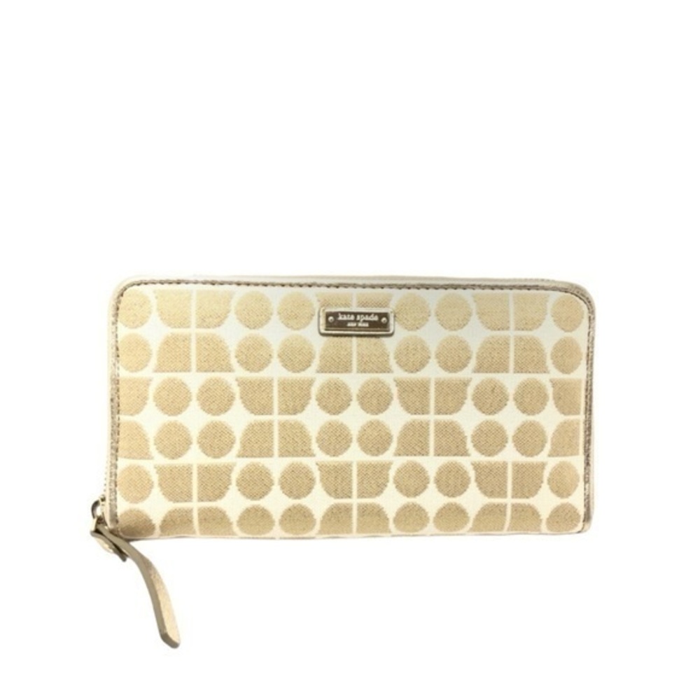 Kate‎ Spade Cream & Gold Metallic Zip Canvas Wallet